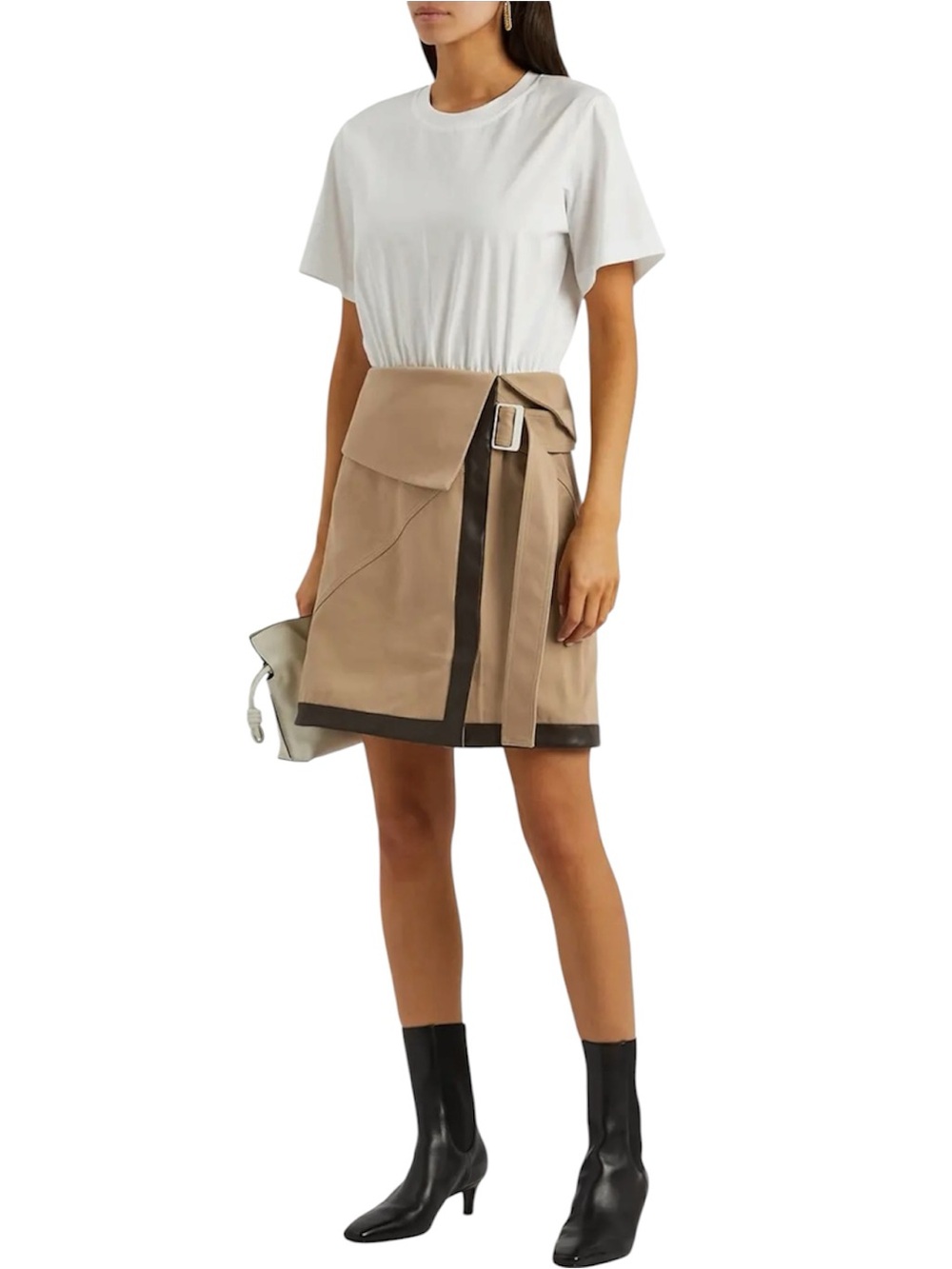 NWT 3.1 Phillip Lim Short Sleeve T-Shirt Combo Dress Size 6 White/Khaki Tan